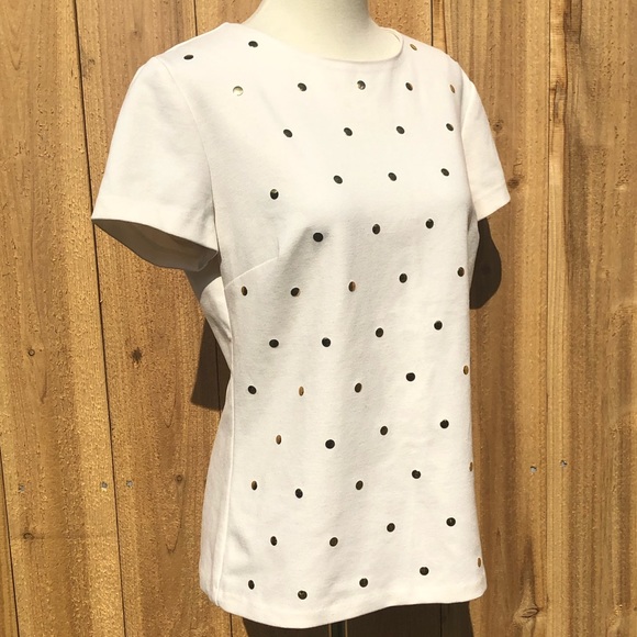 Michael Kors Cream Knit Gold Embellished Top Size Medium - Picture 3 of 9